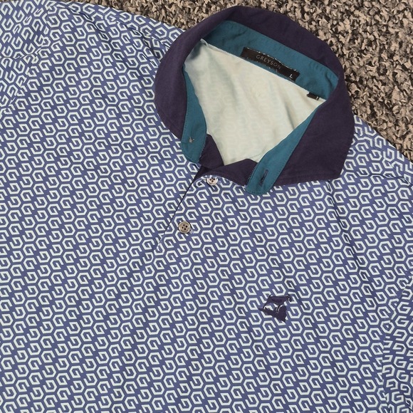 Greyson Other - GREYSON Men's L Navy‎ Blue Teal Wolf Arrow Geometric All Over Print Polo Shirt